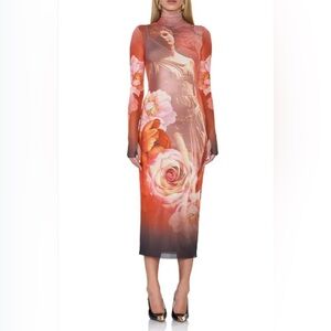 NWT AFRM Size XS Shailene Long Sleeve Turtleneck Mesh Midi Dress